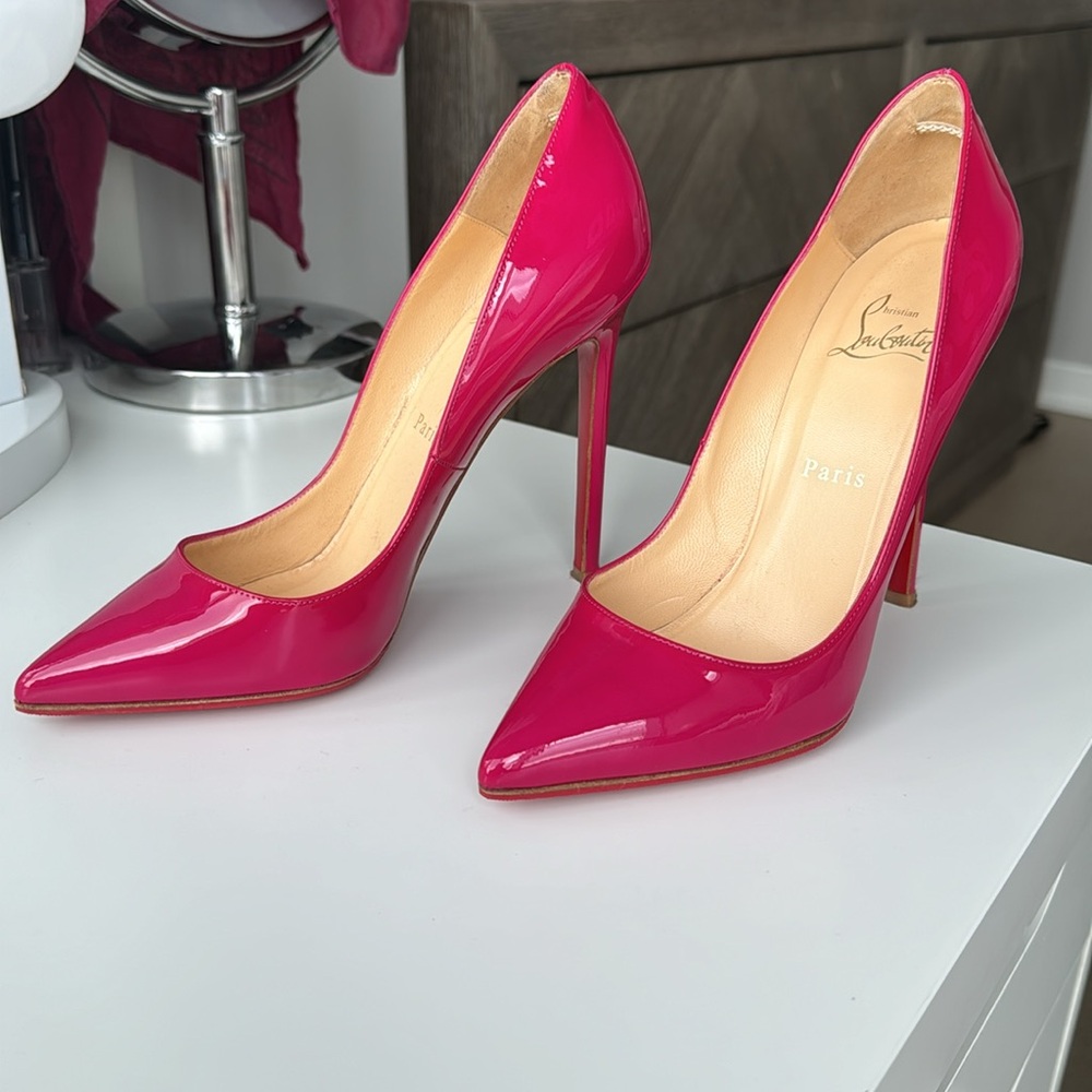 Christian Louboutin Hot Pink Patent Leather Pointed-Toe Pumps - Picture 4 of 15